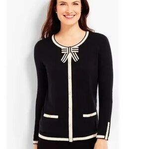 Talbots Cashmere Blend Black Bow Charming Cardigan, Size M, NWT